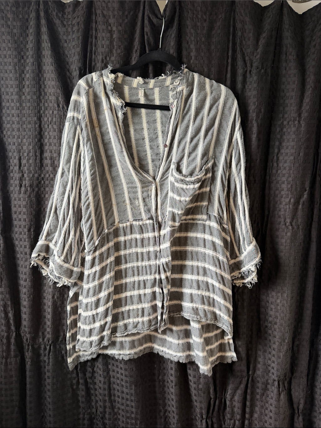 Free People Striped Button-Front Tunic - Gray & Cream